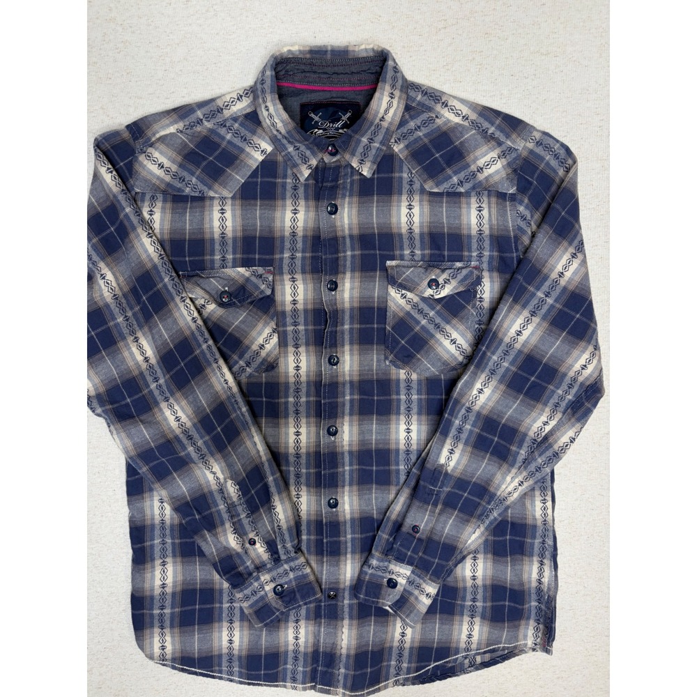 Drill Clothing Co Mens Blue Plaid Western Long Sleeve Button Down Shirt Size M - Picture 2 of 8